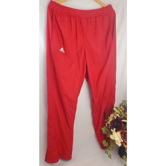 Adidas Pants Size L Vintage Y2K Mens Red Windbreaker Track Zip Leg Ruched 2006 - Picture 1 of 10